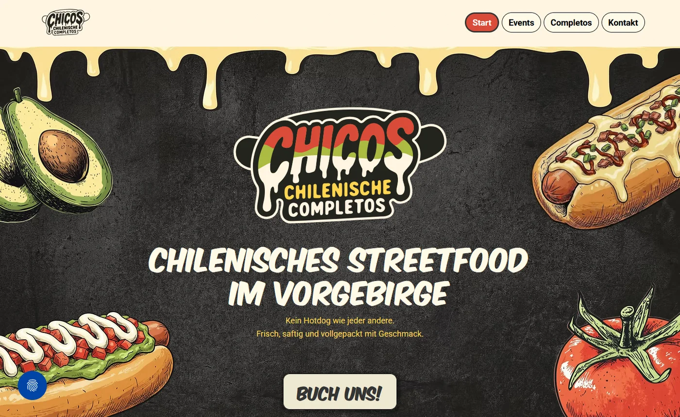 Chicos Hermanos: Streetfood-Website mit Logo und illustrierten Completos